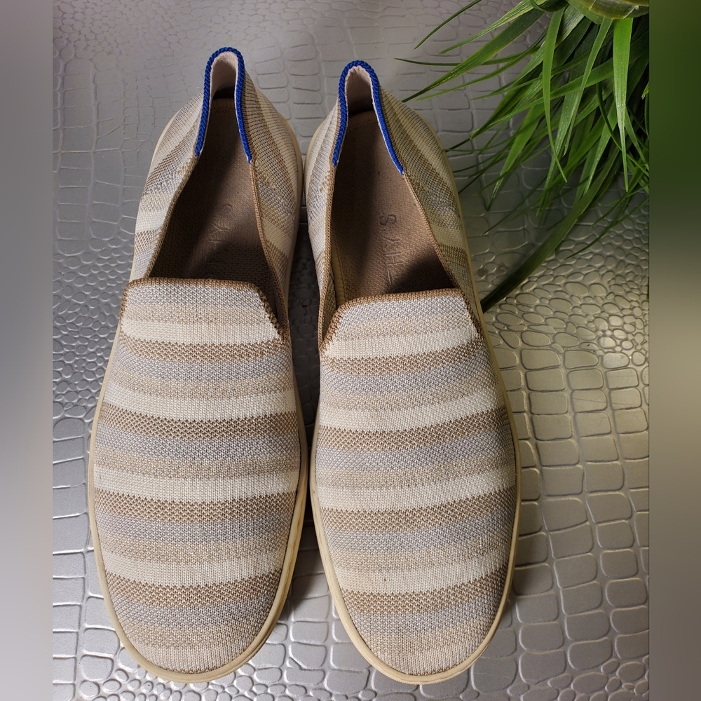 Rothy's Women's Striped Slip-On Sneakers Knit Low Top Casual Shoes Cream Sz 10.5